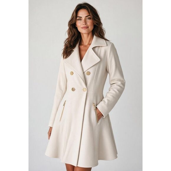 Laundry By Shelli Segal Jackets & Blazers - Laundry by Shelly Segal Ivory Double-Breasted Wool Skirted Coat Size Medium